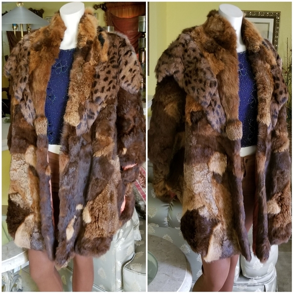 Winner's Circle vintage multi-color patchwork Fur coat Cape - Picture 3 of 16